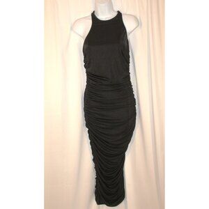 Chrysanthemum black sexy slinky ruched dress LBD MEDIUM midi racerback